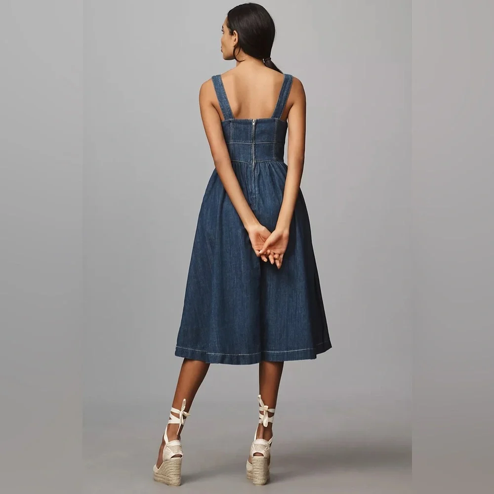 Anthropologie Reformation Tagliatelle Denim Midi Dress 4 NWT $218 - Picture 3 of 11